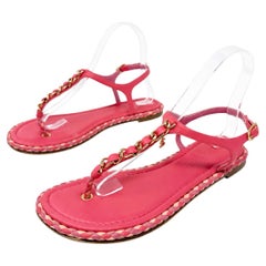 Chanel Chain CC Thong Flat Sandals Pink Womens Size EU 38