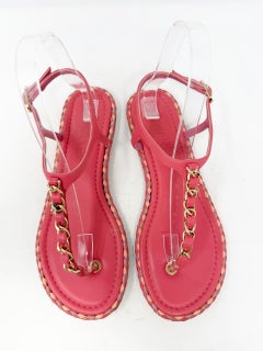 Chanel Chain CC Thong Flat Sandals Pink Womens Size EU 38