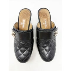 Chanel Quilted Leather Platform Mule Clogs CC Logo Black Womens Size EU 38