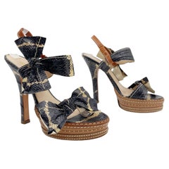 Prada Spring 2009 Runway Python Snakeskin Bow Platform Sandals Heels IT 37.5