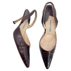 Manolo Blahnik Vintage Carolyne Brown Alligator Leather Slingback Heels IT 37
