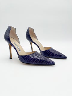 Manolo Blahnik Vintage Purple Exotic Alligator Leather D'Orsay Heels IT 39.5