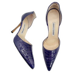 Manolo Blahnik Vintage Purple Exotic Alligator Leather D'Orsay Heels IT 39.5
