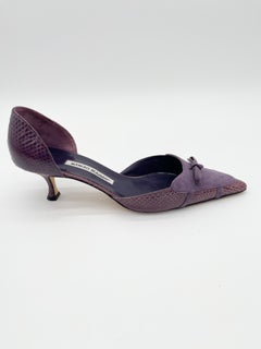 Manolo Blahnik Vintage Purple Snakeskin Suede Bow D'Orsay Kitten Heels IT 41.5