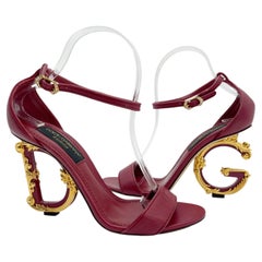 Dolce & Gabbana Burgundy Nappa Leather Baroque DG Sculptural Heel Sandals IT 38.