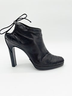 Gucci Vintage F/W 2004 Runway Tom Ford Black Leather Corset Ruched Booties US 8