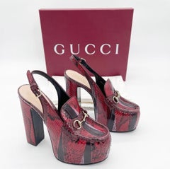 Gucci Luxury Genuine Python Runway 2024 Platform Horsebit Slingback Pumps IT 38
