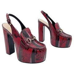 Gucci Luxury Genuine Python Runway 2024 Platform Horsebit Slingback Pumps IT 38