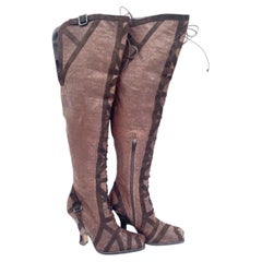 Dior Vintage y2k Galliano Era Brown Cannage Louis XVI OTK Lace Up Boots EU 39