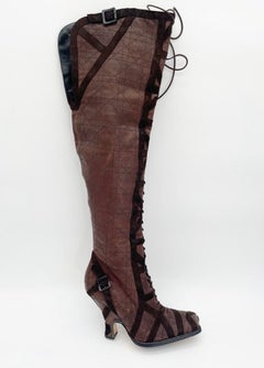 Dior Vintage y2k Galliano Era Brown Cannage Louis XVI OTK Lace Up Boots EU 39