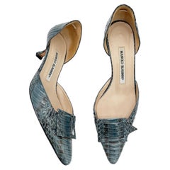 Manolo Blahnik Vintage Teal Exotic Python Buckle Pointed Toe Pumps Heels IT 36