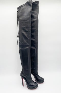 Christian Louboutin Unique Black Leather Ultra Thigh High Platform Boots EU 36.5