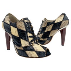 Dolce & Gabbana Spring 2008 Snakeskin Patchwork Peep Toe Oxford Heels IT 38