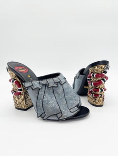 Gucci S/S 2016 Runway Blue Sequin Trompe L'Oeil Kingsnake Mule Sandals IT 38