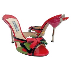 Prada S/S 2012 Runway Collection Hot Rod Tail Light Patent Mule Sandals IT 36.5