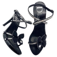 Christian Dior Vintage Y2K Black Butterfly Sequin Strappy Platform Heels EU 37