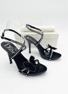 Christian Dior Vintage Y2K Black Butterfly Sequin Strappy Platform Heels EU 37