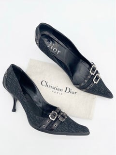 Dior Vintage Galliano Era Black Charcoal Oblique Monogram Buckle Pumps EU 42
