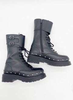Christian Dior Diorquake Black Calfskin Studded Buckle Moto Combat Boots EU 38.5