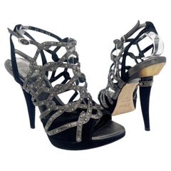 Dior Fall 2009 Runway Galliano Gunmetal Black Studded Caged Sandals EU 36.5