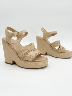 Chanel Spring 2015 Beige Quilted Leather Chain CC Platform Wedge Sandals EU 39