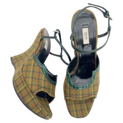 Prada Fall 2004 Runway Green Plaid Croc Trim Sculptural Wedge Sandals IT 39.5