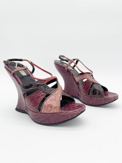 Prada Vintage Fall 2004 Purple Exotic Alligator Sculptural Wedge Sandals IT 37