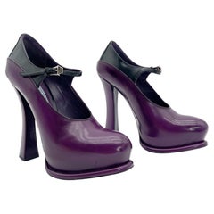 Prada Fall 2012 Runway Purple Black Leather Mary Jane Platform Pumps Heels IT 37