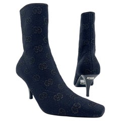 Gucci Demi Black Shimmer Glitter GG Logo Technical Knit Ankle Sock Boots IT 37.5