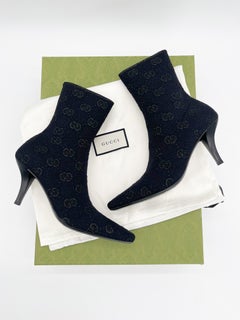 Gucci Demi Black Shimmer Glitter GG Logo Technical Knit Ankle Sock Boots IT 37.5