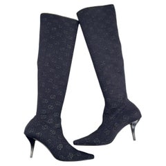 Gucci Demi Black GG Logo Metallic Stretch Knit Over-the-Knee Boots IT 39.5
