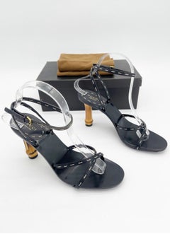 Gucci S/S 2002 Tom Ford Black Bamboo Heel Lace Up Wrap Sandal Heels US 7.5
