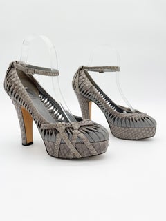 Christian Dior Galliano Automne-Hiver 2007 : escarpins à plateforme et bride à la cheville en python gris, pointure 37,5 (EU)