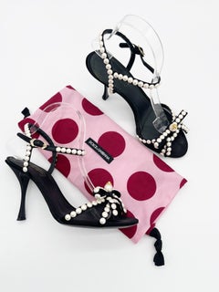 Dolce & Gabbana Black Leather Pearl Embellished Strappy Stiletto Sandals IT 39