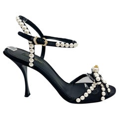 Dolce & Gabbana Black Leather Pearl Embellished Strappy Stiletto Sandals IT 39