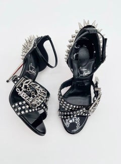 Nouvelles sandales Christian Louboutin « Wosandal » noires et argentées à pointes et cristaux, pointure 37,5 (EU)