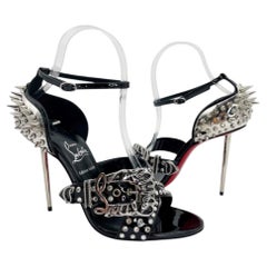 Nouvelles sandales Christian Louboutin « Wosandal » noires et argentées à pointes et cristaux, pointure 37,5 (EU)