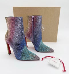 Christian Louboutin Condora Strass Rainbow Crystal Heeled Ankle Boots EU 38.5