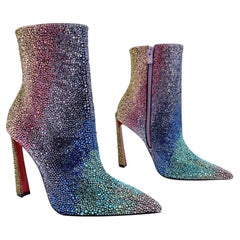 Christian Louboutin Condora Strass Rainbow Crystal Heeled Ankle Boots EU 36