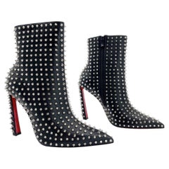 Christian Louboutin Black Condora Booty Spiked Leather Heeled Ankle Boots EU 40