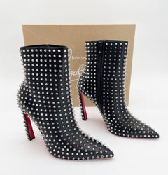 Christian Louboutin Black Condora Booty Spiked Leather Heeled Ankle Boots EU 40