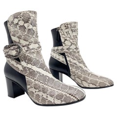Gucci Black Genuine Snakeskin Dionysus Buckle Block Heel Ankle Boots IT 38.5