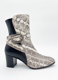 Gucci Black Genuine Snakeskin Dionysus Buckle Block Heel Ankle Boots IT 38.5
