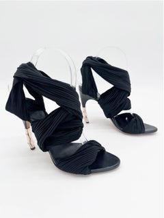 Gucci Vintage 2004 Runway Tom Ford Black Jersey Wrap Bamboo Heel Sandals EU 36