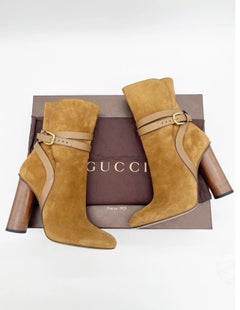 Botines de tacón grueso de ante color camel de Gucci Abigail, colección Primavera 2015, talla 40 (UE)