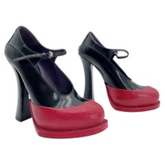 Prada Fall 2012 Runway Black Red Rubber Dipped Cap Toe Mary Jane Heels IT 38