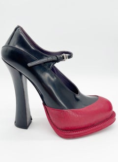 Prada Fall 2012 Runway Black Red Rubber Dipped Cap Toe Mary Jane Heels IT 38