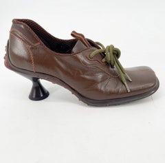 Miu Miu Vintage Runway 1999 Brown Sporty Leather Bubble Sole Sneaker Heels IT 36