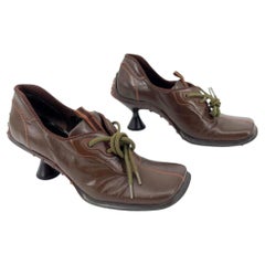 Miu Miu Vintage Runway 1999 Brown Sporty Leather Bubble Sole Sneaker Heels IT 36