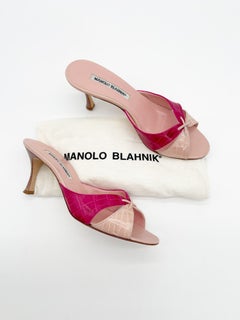 Manolo Blahnik Vintage Pink Alligator Leather Two Tone Mule Sandals IT 38.5